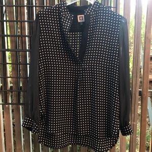 Anne Klein Polka-dot Sheer-sleeved tunic, size S